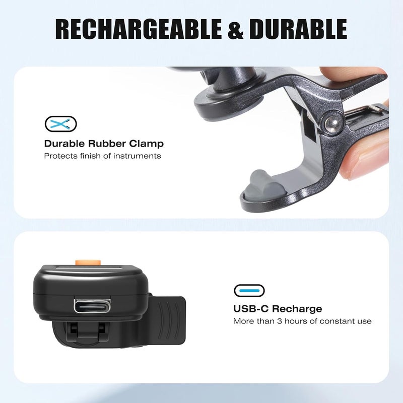 LINRAX LT-3 Guitar Tuner Rechargeable, Clip On Tuner with LCD Color Display, Chromatic Tuner for Guitar Bass Ukulele Violin Banjo Mandolin, Digital Tuner for Stringed Instruments, Guitar Accessories - Image 5